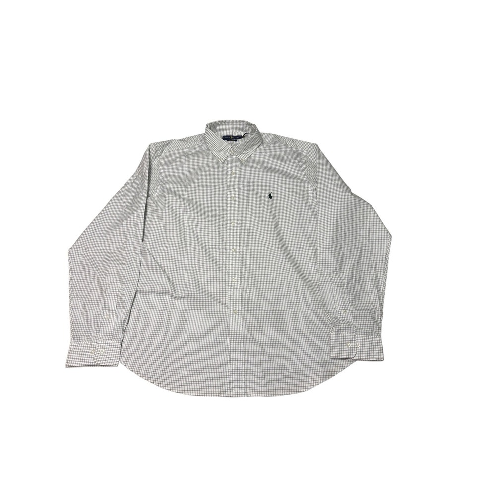 Ralph Lauren Custom Fit Tattersall Check Shirt Mens 17.5 36/37 White Navy Blue